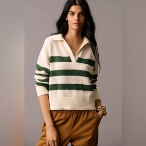 Velvet by Graham & Spencer Lucie Polo Sweater Color: Milk/Forest NWT